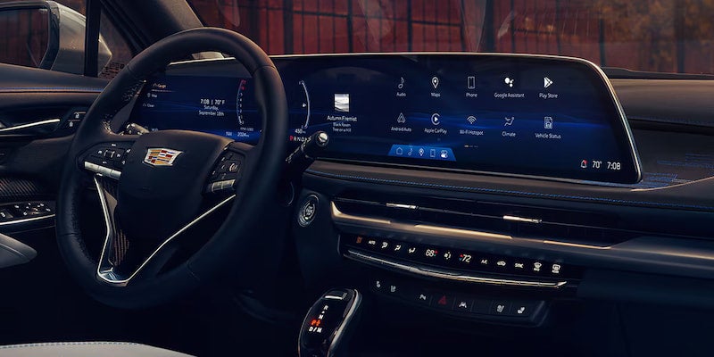 Rear view of the 2025 Cadillac XT4 parked inside a garage