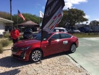 Red Cadillac on display